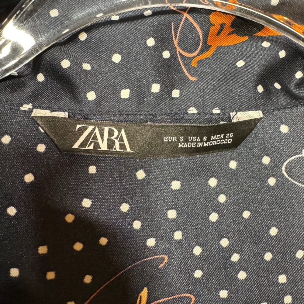 ZARA Gymnast Dancer Streamer Print Button Down Shirt Dress Navy Dark Blue Small - Picture 8 of 12